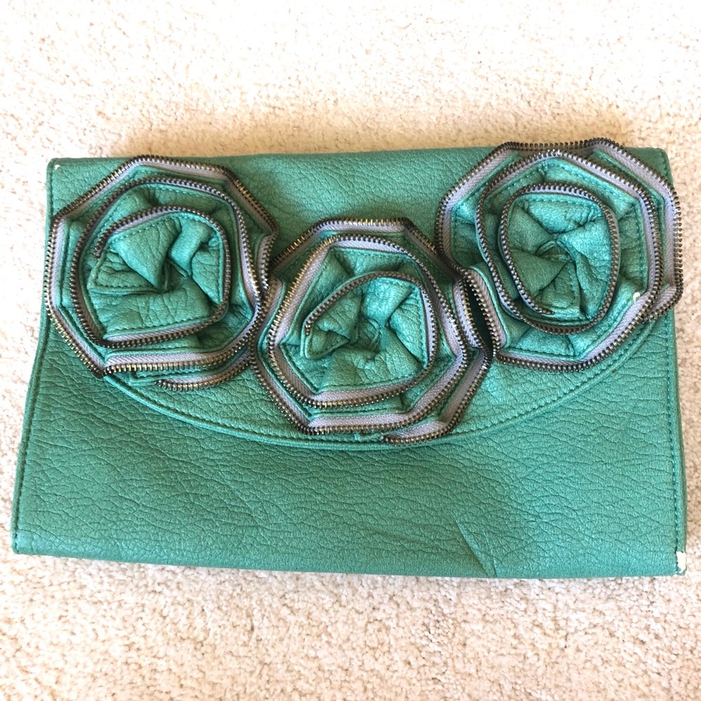 Jade Green Tulu Clutch Bag w/floral decoration